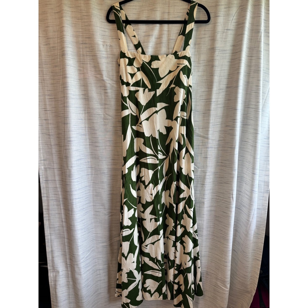 Mister Zimi Green Cream Tropical Floral Smocked Midi Dress Womens US 4 AU 8